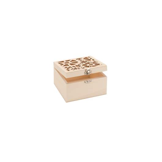 Boîte en bois avec motif roues 10,8x10,8x8cm